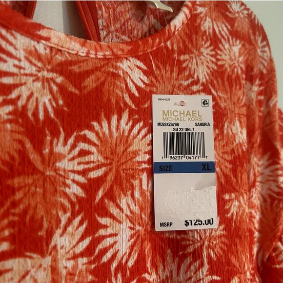 NWT Michael Kors Printed Tie-Waist Dress, Sangria Orange, Women's XL - Picture 4 of 8